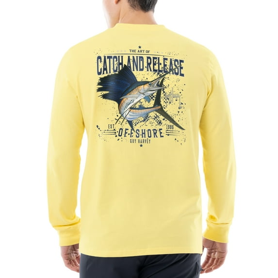 Guy Harvey Menâs Offshore Fish Collection Long Sleeve T-Shirt - Sunshine Medium