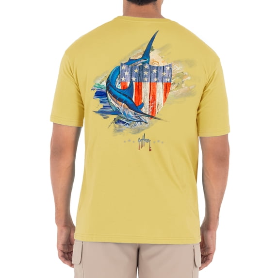 Guy Harvey Men's Patriotic Shield Short Sleeve Pocket Crew Neck T-Shirt