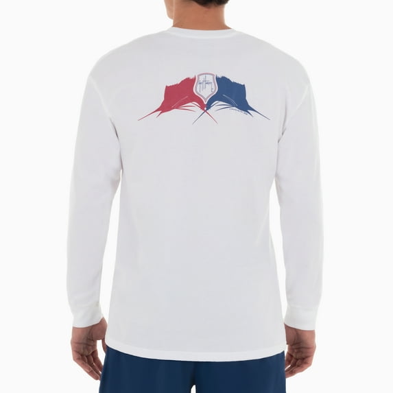 Guy Harvey Men's RWB Sailfish Long Sleeve Crew Neck Tee