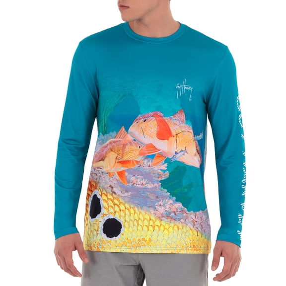Guy Harvey Men's Red Fish Sun Protection Blue Top