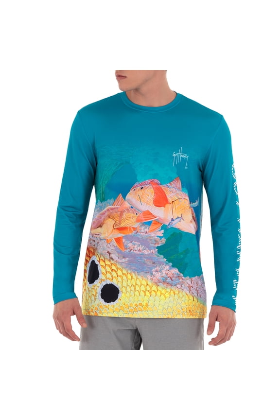 Men's Red Fish Sun Protection Blue Top