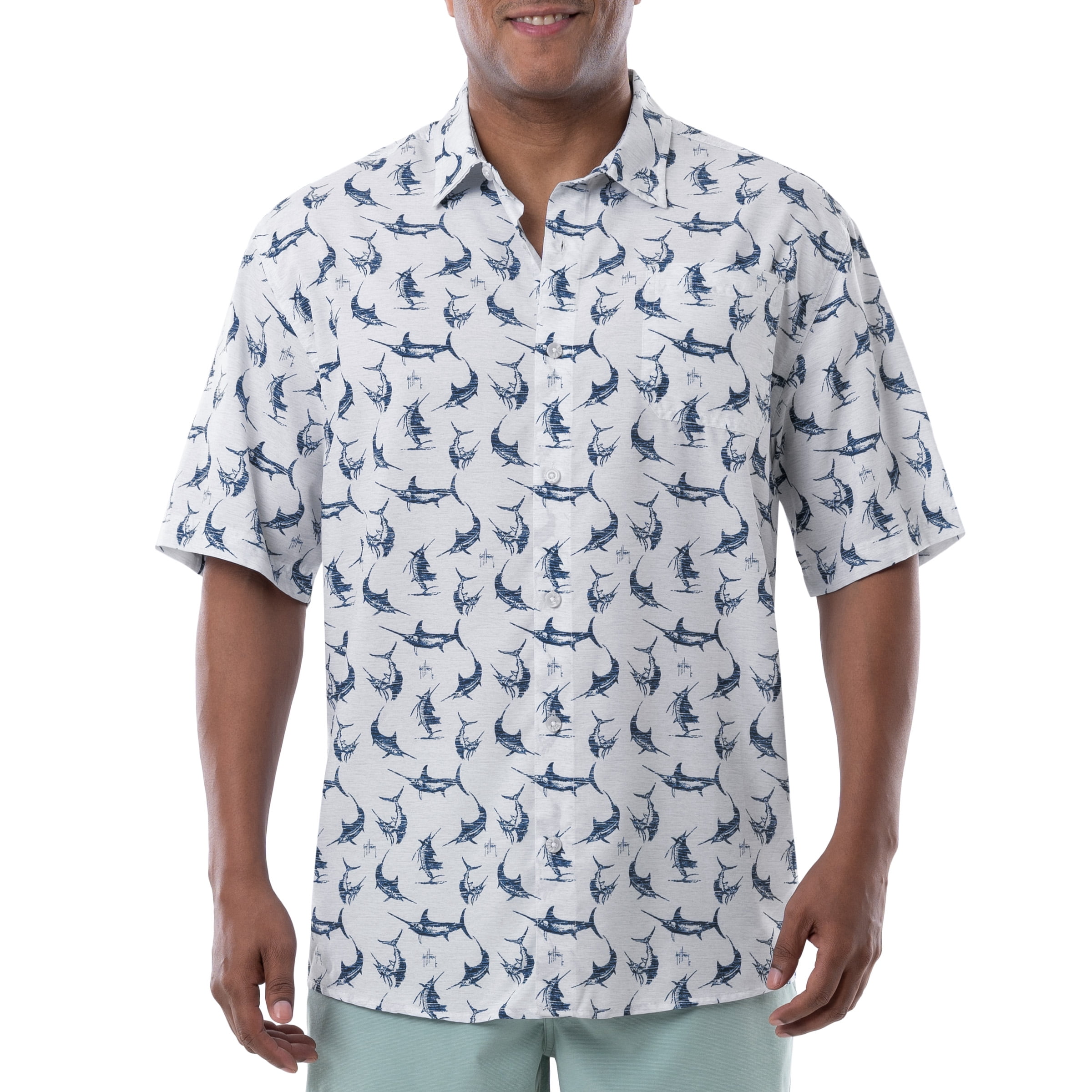 Realtree Wav3 White Men's Short Sleeve Fishing Shirt 