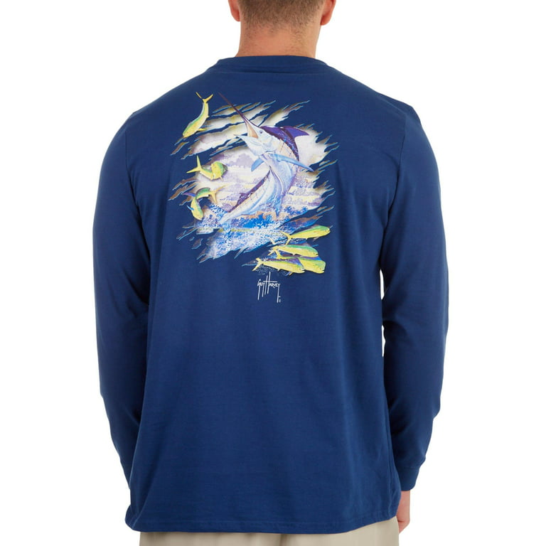 Guy Harvey Men's Ripped Long Sleeve Sun Protection UPF 50+ Top - Estate  Blue Small