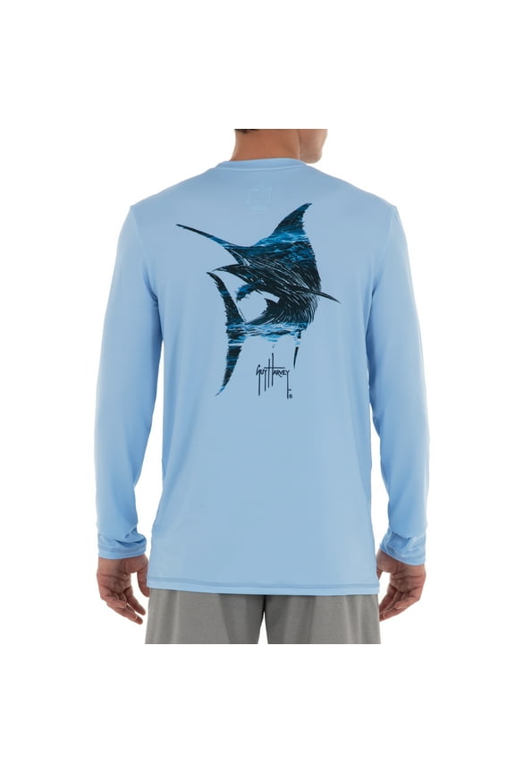 Menâs Scribble Marlin Long Sleeve Sun Protection Top 2X-Large
