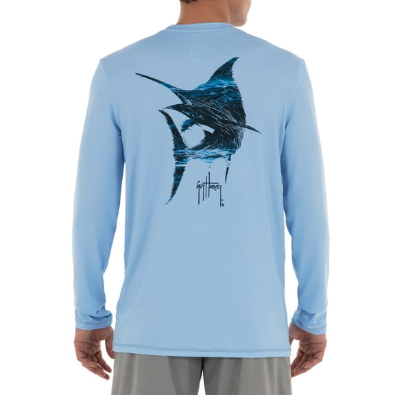 Guy Harvey Menâs Scribble Marlin Long Sleeve Sun Protection Top 3X-Large