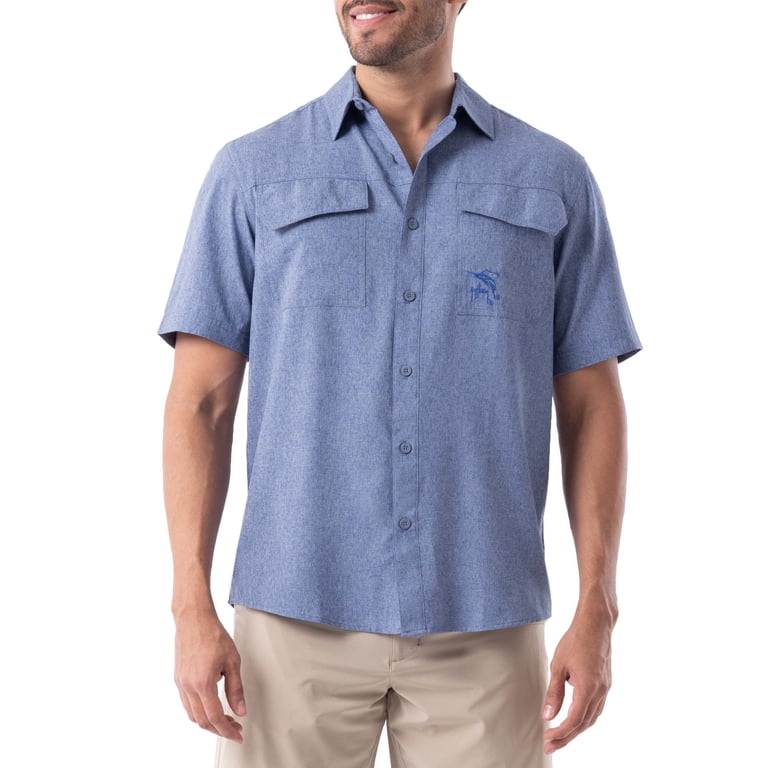 guy harvey dress shirts Guy Harvey Men's Long Sleeve Heather Textured Cationic Blue Fishing Shirt