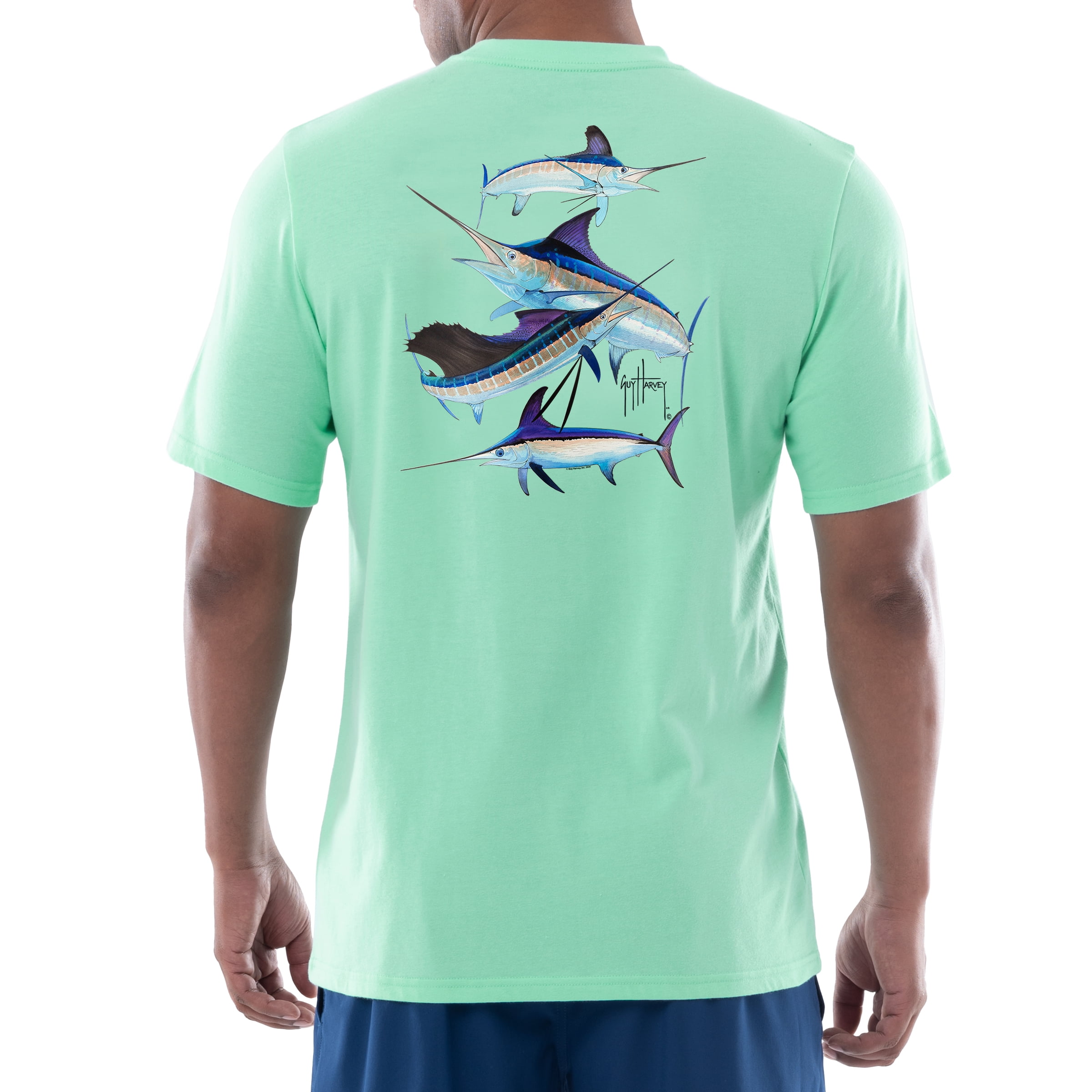 Guy Harvey Men's Tuna Core Billfish Collection Short Sleeve Pocket T-Shirt  - Beach Glass Small 