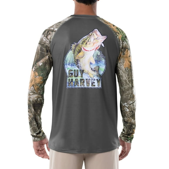 Guy Harvey  Mens Freshwater Jumping BaShort Sleeve Raglan Sun Protection Long Sleeve (Dark Shadow/Jumping Bass, 3X-Large)