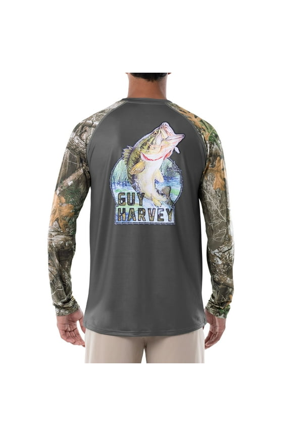 Mens Freshwater Jumping BaShort Sleeve Raglan Sun Protection Long Sleeve (Dark Shadow/Jumping Bass, XX-Large)