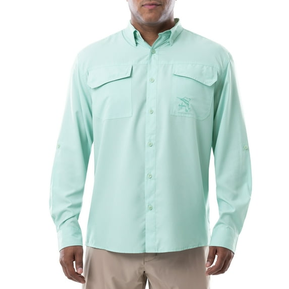 Guy Harvey Mens Long Sleeve Button Down Fishing Shirt Mint Green Medium
