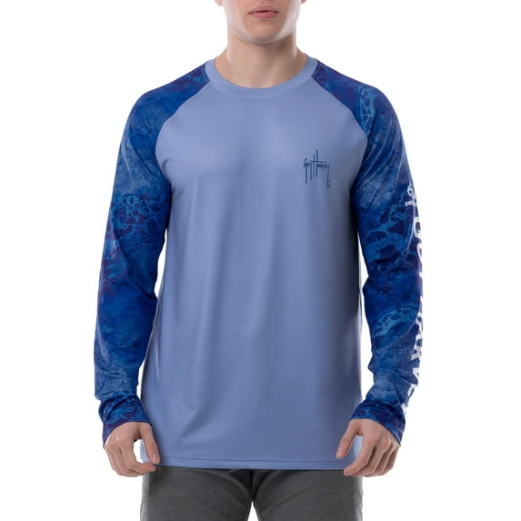 Guy Harvey Mens RT Box Marlin Long Sleeve Sun Protection Tee (Powder Blue/Box Marlin, 3X-Large)