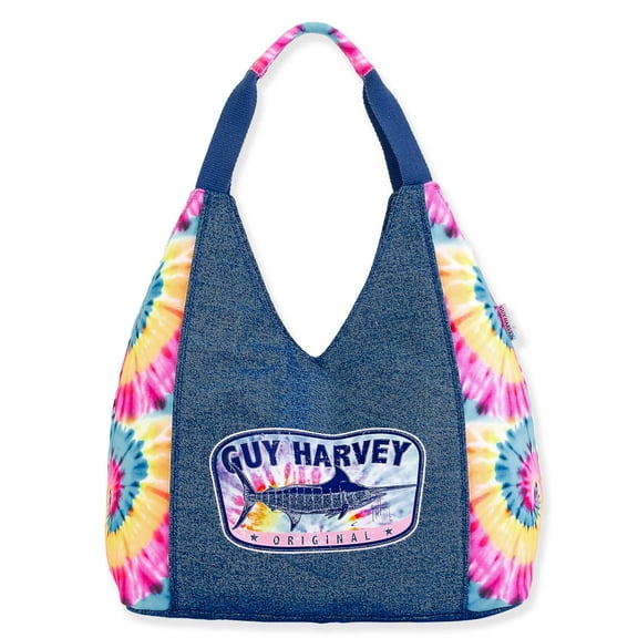 Guy Harvey Rainbow Tie Dye and Denim Medium Shoulder Tote Bag