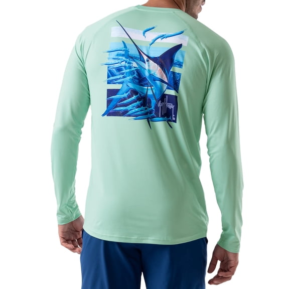 Guy Harvey Sail Stripes Ls Sun Protection Tee Beach Glass (Beach Glass/Sail Stripes, 3X-Large)
