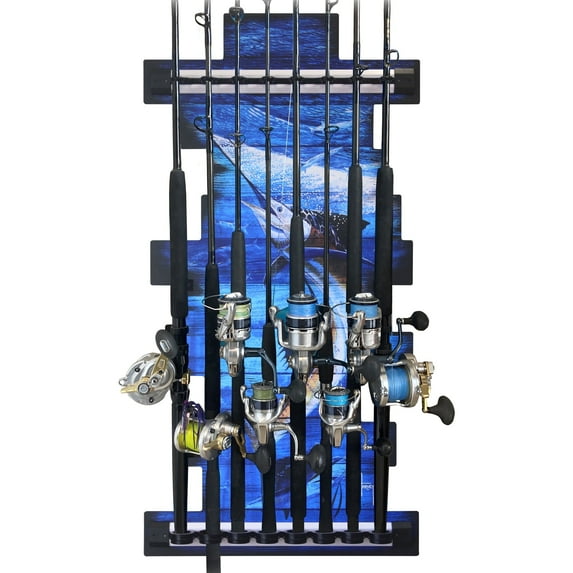 Guy Harvey Sailfish Fishing Rod Wall Storage Rack 8 Rod Capacity - Reel Salty Marine Grade
