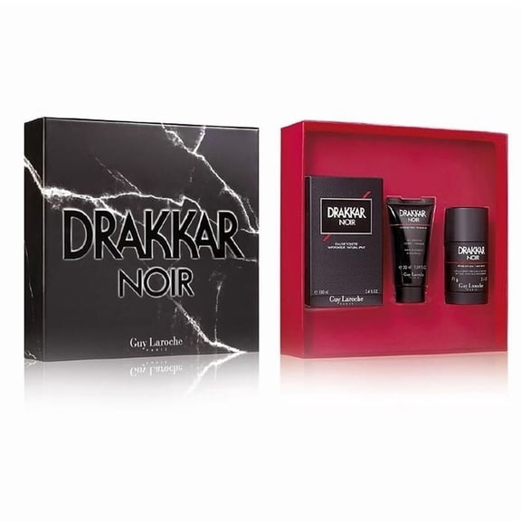 Guy Laroche Drakkar Noir - 3 Pc Gift Set 3.4oz EDT Spray, 2.6oz Deodorant Stick, 1.7oz Shower Gel