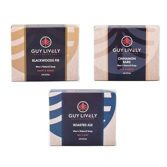 Guy Lively Men's Natural Soap Bundle: Blackwoods Fir, Cinnamon Bark, Roasted Ale
