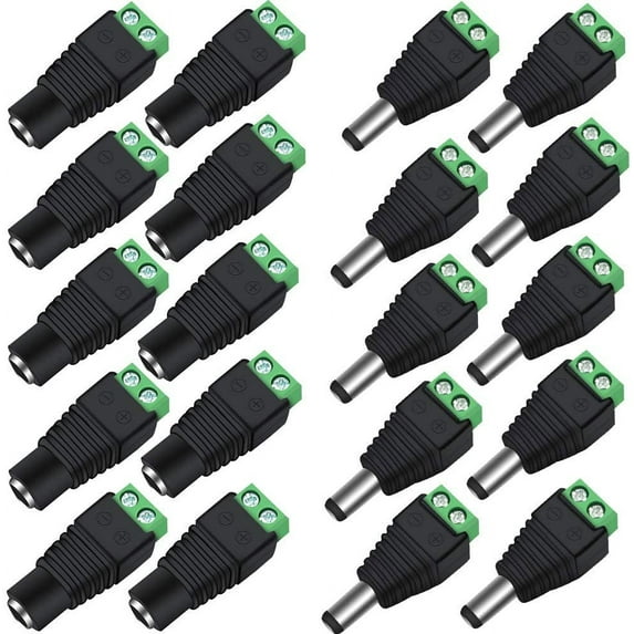 Guy-Tech 10 Male and 10 Female 12v DC Power Jack Adapter Connector for Led Strip CCTV Camera