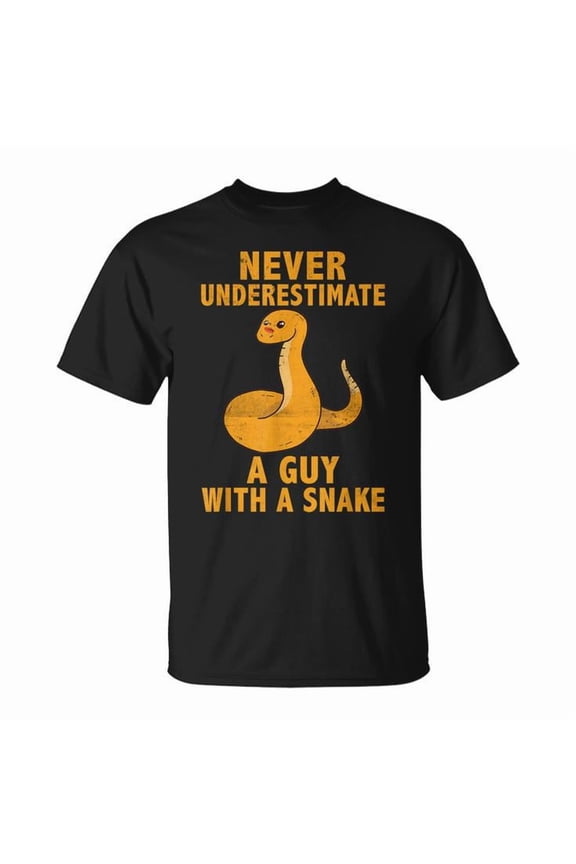 Guy With a Snake Quote Graphic Cotton T-Shirt Unisex Adult Soft Breathable Tee Casual Wear Comfortable Everyday Outfit, Size S, Color Black
