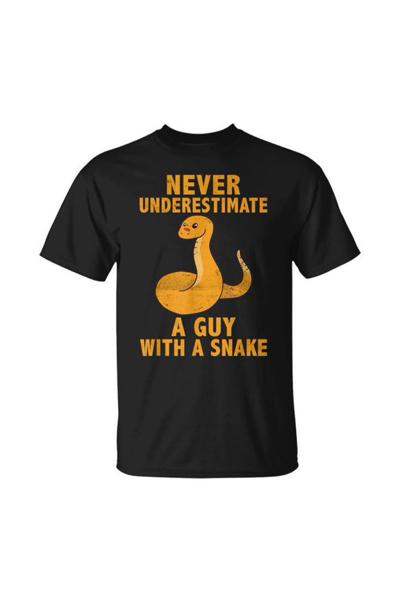 Guy With a Snake Quote Graphic Cotton T-Shirt Unisex Adult Soft Breathable Tee Casual Wear Comfortable Everyday Outfit, Size XL, Color Black