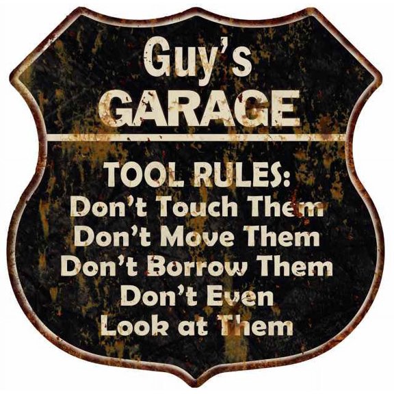 Guy's Garage Tool Rules Sign Shield Metal Gift 211110003011