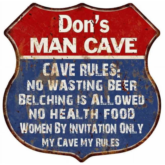 Guy's Man Cave Rules Sign Shield Metal Gift 211110023011