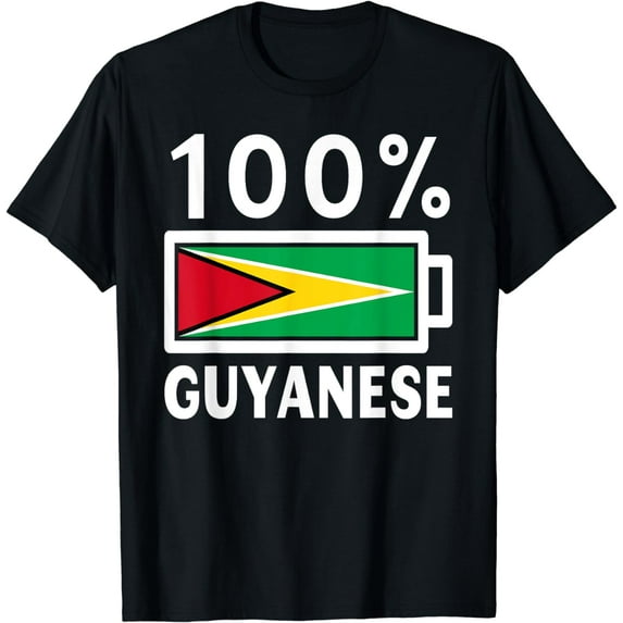 Guyana Flag | 100% Guyanese Battery Power Tee T-Shirt