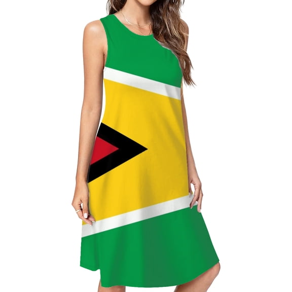 Guyana Flag Casual Sleeveless Loose Sundress Dress For Women Summer Dress Daily Woman