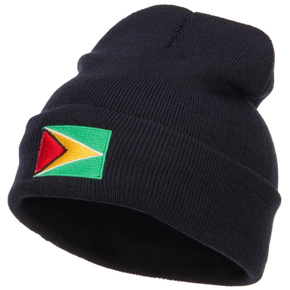 Guyana Flag Embroidered Long Beanie - Navy OSFM