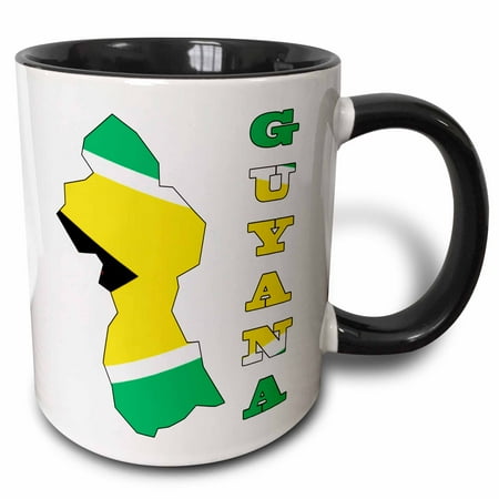 3drose, Guyana Flag in the Map and Letters of Guyana., 15oz Two-tone Black Mug