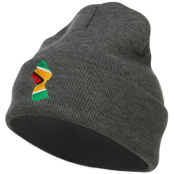 Guyana Flag Map Embroidered Long Beanie - Dk Grey OSFM