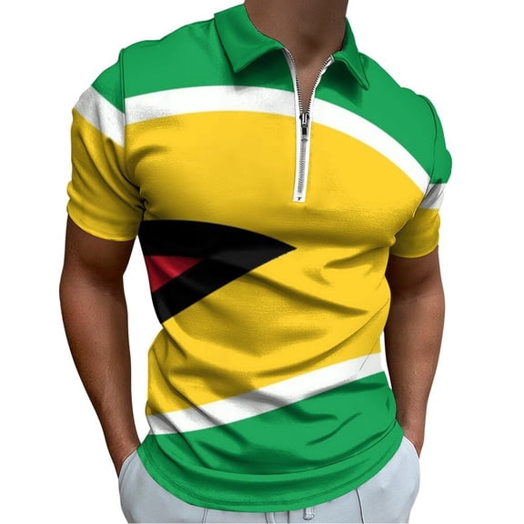 Guyana Flag Men Zipper T-shirt Summer Casual Short Sleeve T-shirt Top