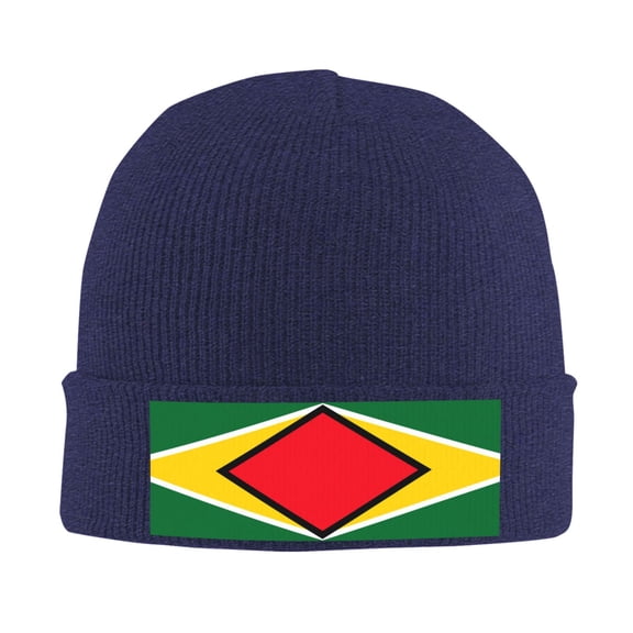 Guyana Flag Winter Beanie Hats for Men Women Warm Cozy Knitted Cuffed Skull Cap Navy Blue