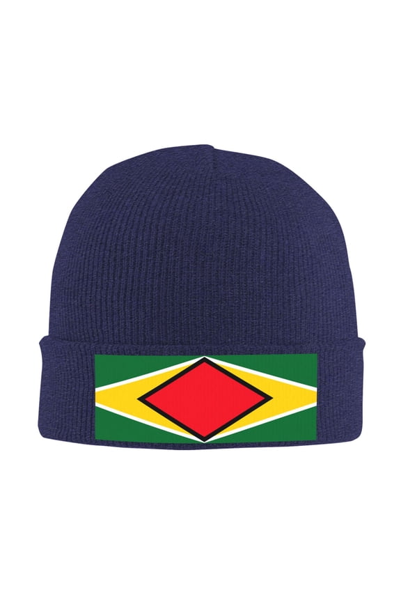 Guyana Flag Winter Beanie Hats for Men Women Warm Cozy Knitted Cuffed Skull Cap Navy Blue