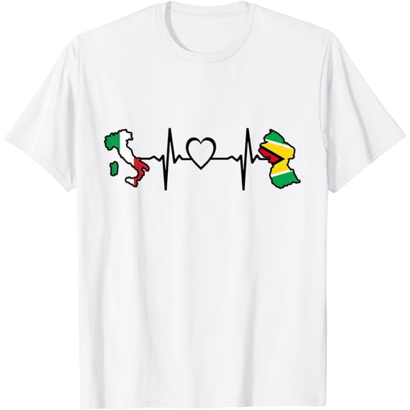 Guyana Italy Flag Guyanese Italian Heartbeat T-ShirtMen and women, White T-shirt, size: Extra large
