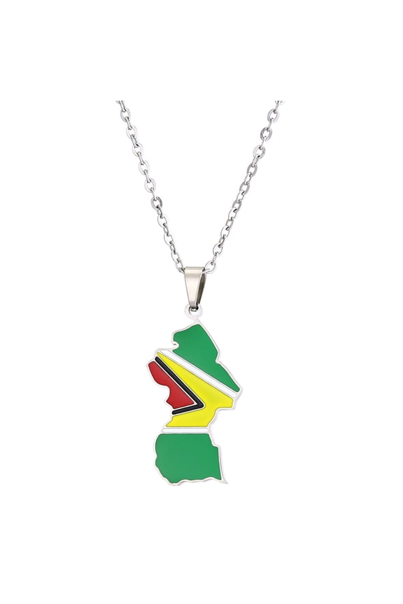 Guyana Map Flag Pendant Necklace Country Outline Clavicle Chain Choker Neck Chain Jewelry Guyana Symbol Necklace