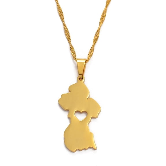 Guyana Map Pendant Charm Necklaces - Ethnic Patriotic Africa Maps Flag Necklaces,Gold Color Classic Hip Hop Jewelry for Women Men Trend Party Gift
