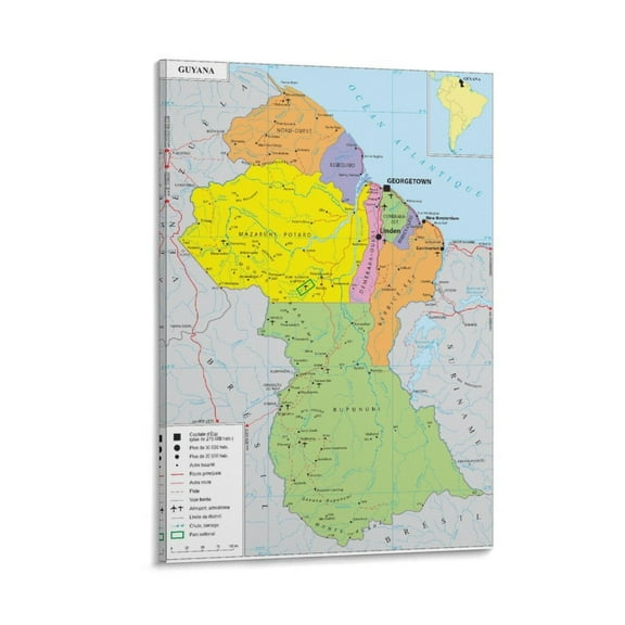 Guyana Map Posters Room Aesthetic Poster Print Art Wall Painting Canvas Posters Gifts Modern Bedroom Decor 08x12inch(20x30cm)