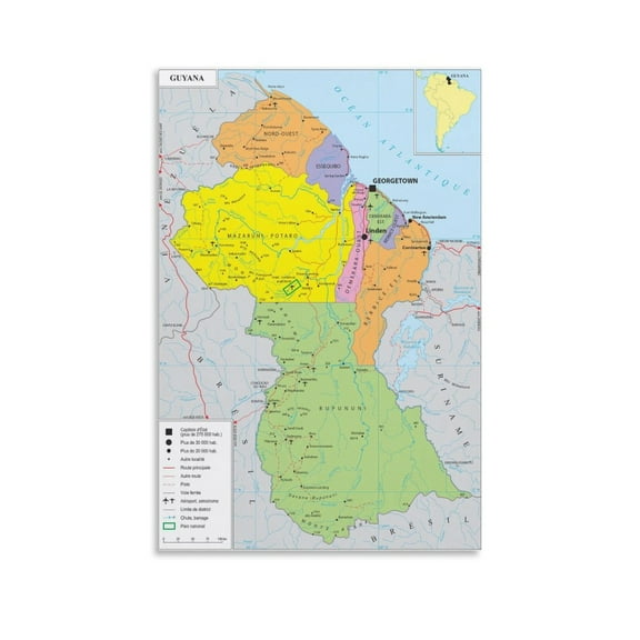 Guyana Map Posters Wall Art Picture Painting Poster Canvas Print Posters Artworks Bedroom Living Room Decor 08x12inch(20x30cm)
