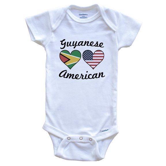 Guyanese American Flag Hearts Baby Bodysuit, 0-3 Months White