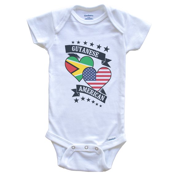 Guyanese American Heart Flags Guyana America Baby Bodysuit, 0-3 months white