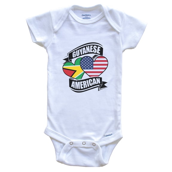 Guyanese American Hearts USA Guyana Flags Baby Bodysuit, 3-6 Months White