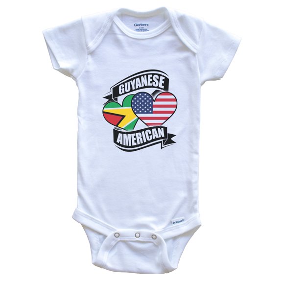 Guyanese American Hearts USA Guyana Flags Baby Bodysuit, 6-9 Months White