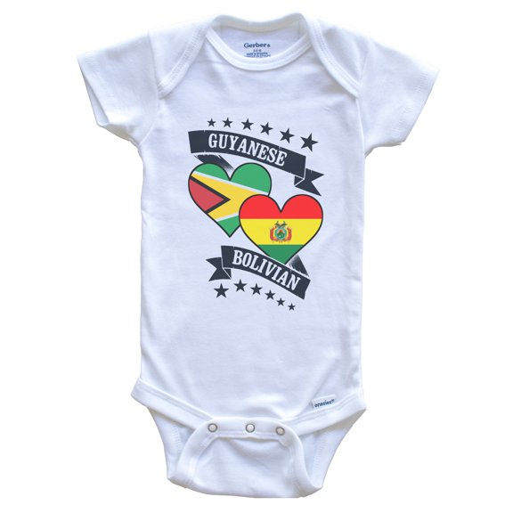 Guyanese Bolivian Heart Flags Guyana Bolivia Baby Bodysuit, 0-3 months white