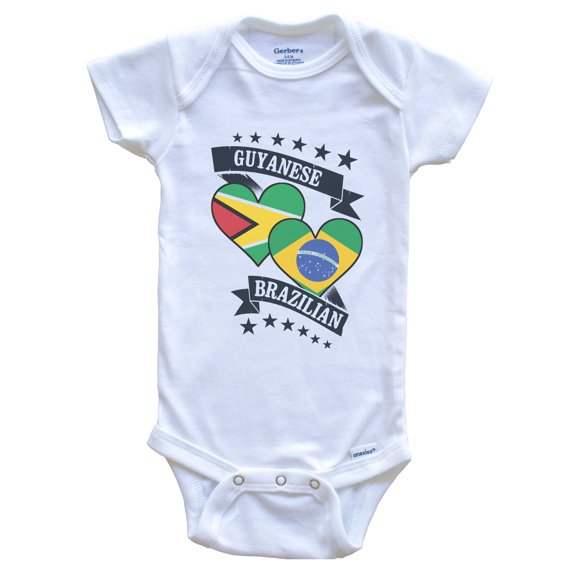 Guyanese Brazilian Heart Flags Guyana Brazil Baby Bodysuit, 6-9 months white
