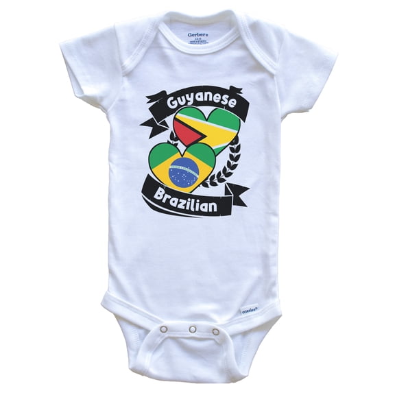 Guyanese Brazilian Heart Flags Guyana Brazil Baby Bodysuit, 6-9 months white