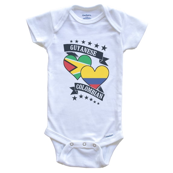 Guyanese Colombian Heart Flags Guyana Colombia Baby Bodysuit, 6-9 months white