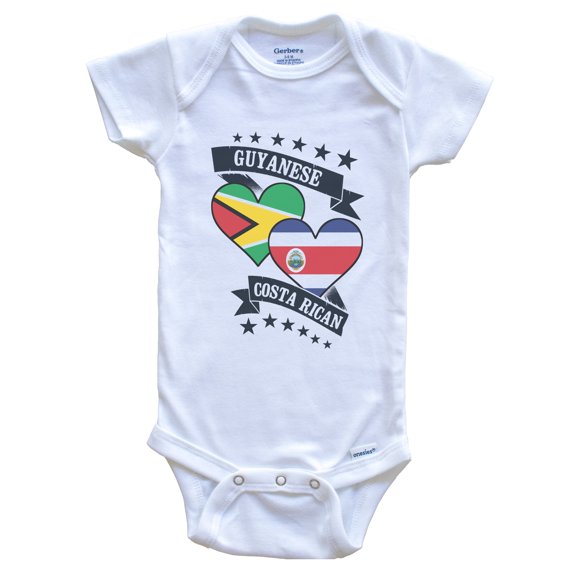 Guyanese Costa Rican Heart Flags Guyana Costa Rica Baby Bodysuit, 3-6 months white