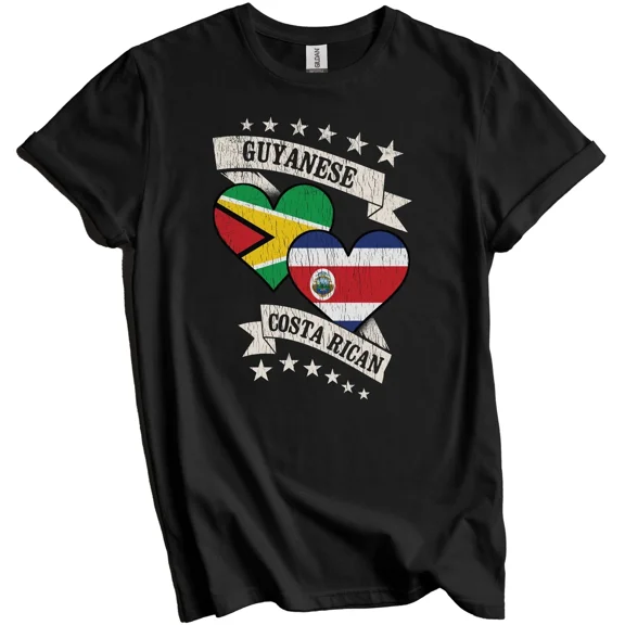 Guyanese Costa Rican Heart Flags Guyana Costa Rica T-Shirt Gift For Men Women Unisex Tee
