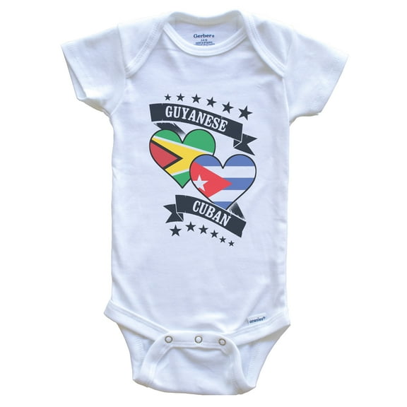 Guyanese Cuban Heart Flags Guyana Cuba Baby Bodysuit, 3-6 months white