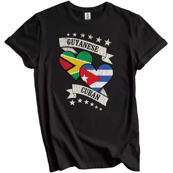 Guyanese Cuban Heart Flags Guyana Cuba T-Shirt Gift for Men Women Unisex Tee